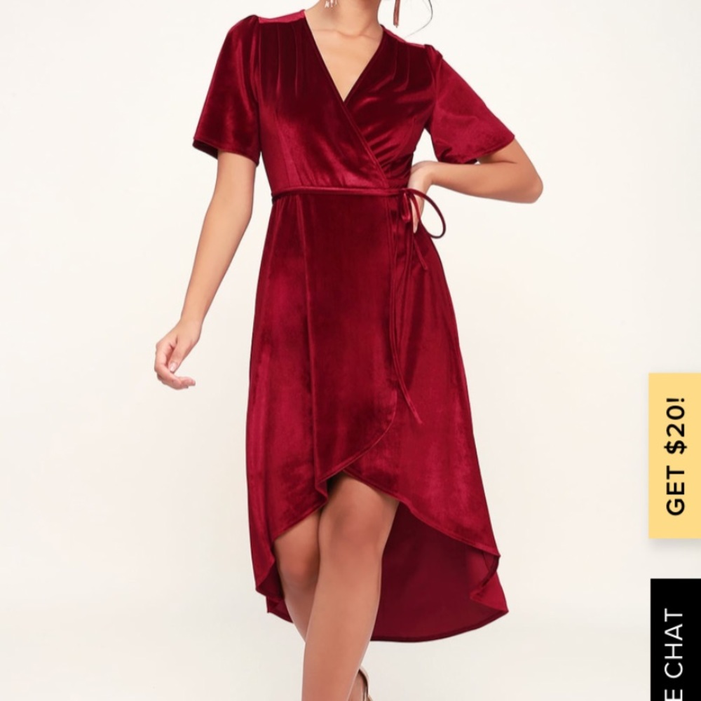 Lulu’s red velvet high low dress